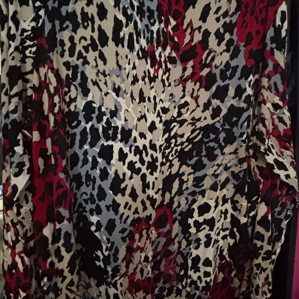 Susan Graver Red and Black Animal Print Blouse - Picture 4 of 4